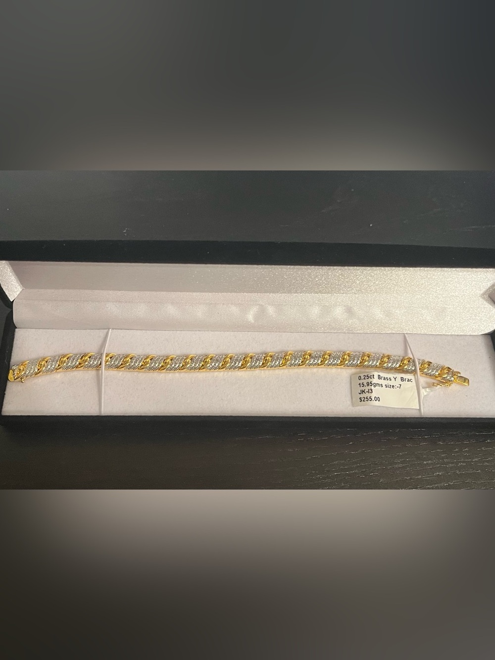 Two-Tone 14k gold plating over brass bracelet with .25 carat real diamonds